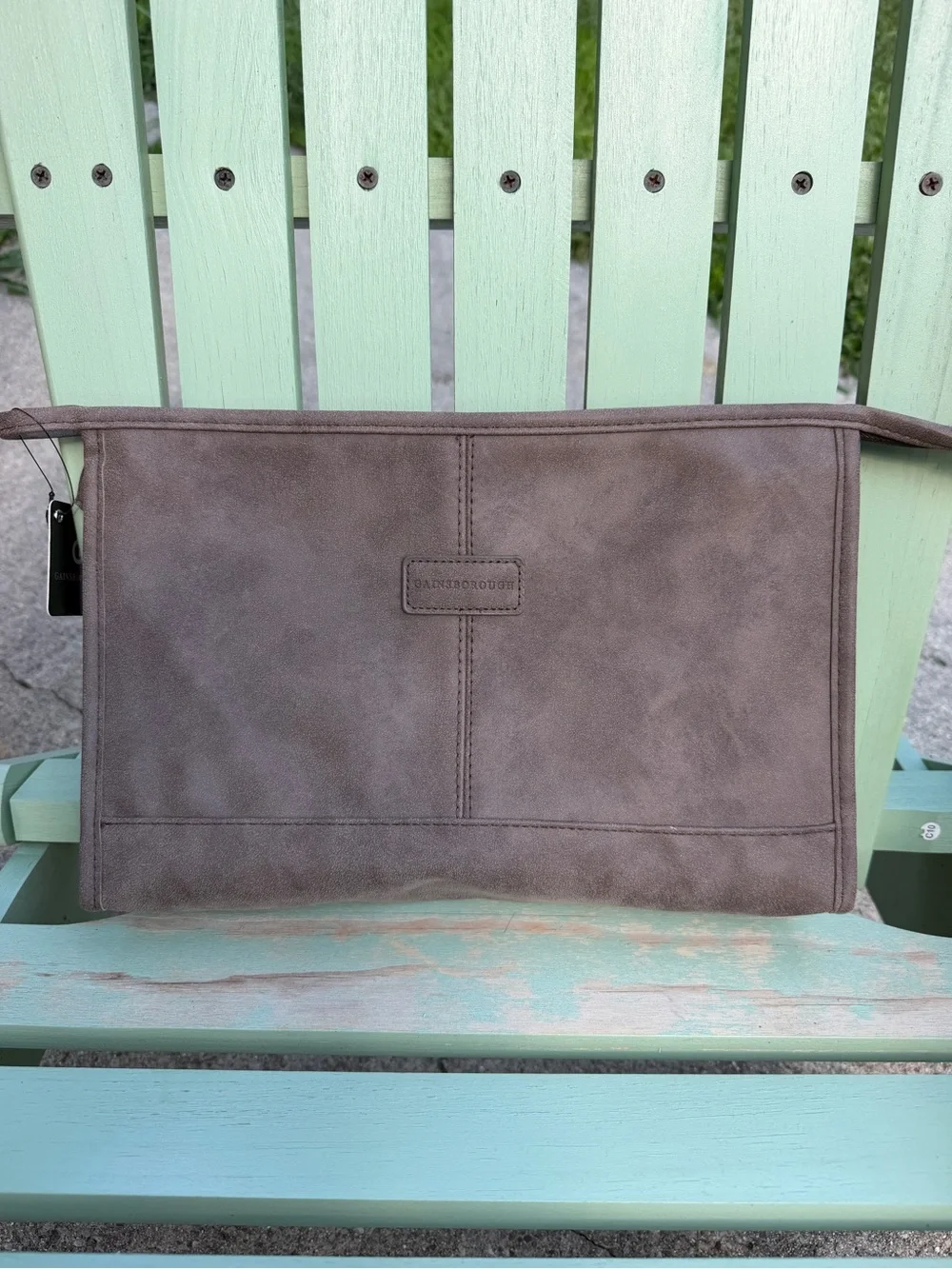 Gainsborough Brown Faux Suede Leather Zippered Portfolio Clutch Travel Cosmetic